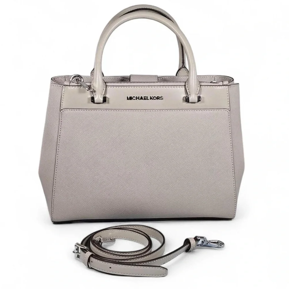 Michael Kors Bag Gibson Pearl Grey Saffiano Leather Satchel